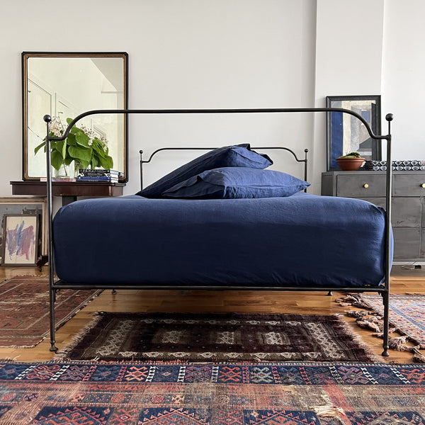 Sale Navy Linen Fitted Sheet Full Size