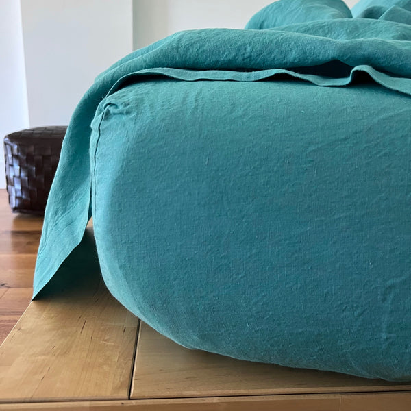 Teal Linen Fitted Sheet