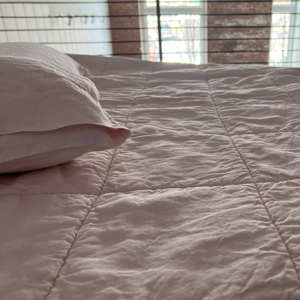 Sale Powder Pink Quilted Linen Coverlet