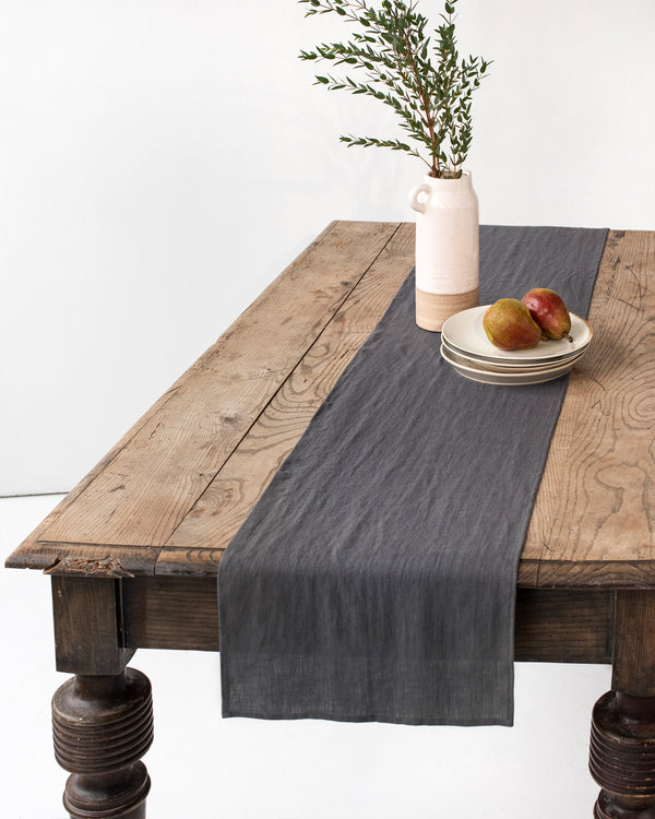 Linen table runner in Charcoal gray