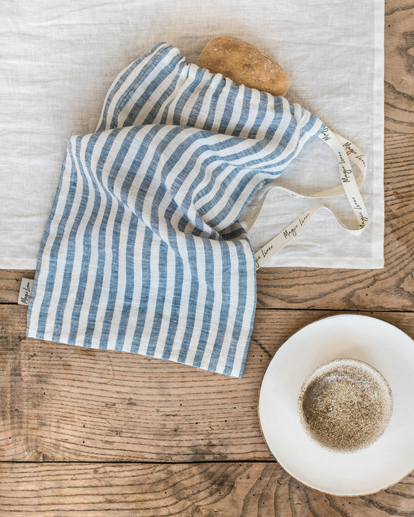 Linen bread bag in Striped in blue