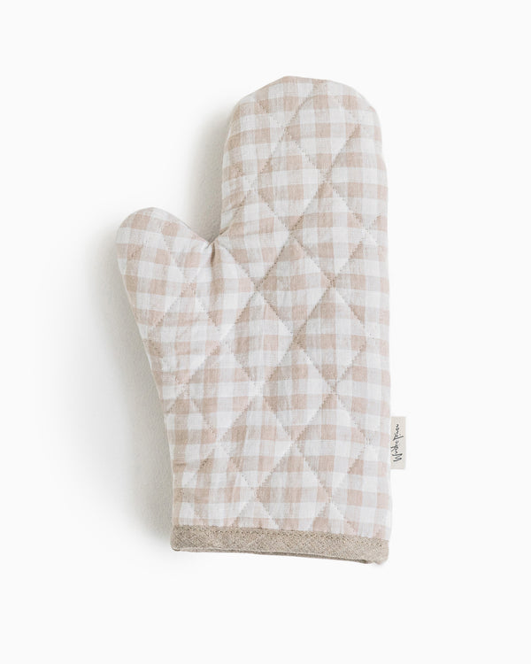 Linen oven mitt (1 pcs) in Natural gingham