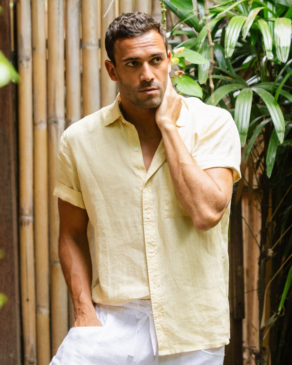 Men's short sleeves linen shirt VERBIER in Cream