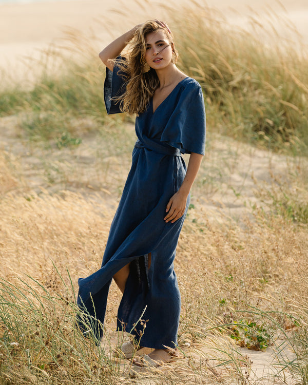 LAST CHANCE: Maxi linen dress AGRA in Deep Navy Blue