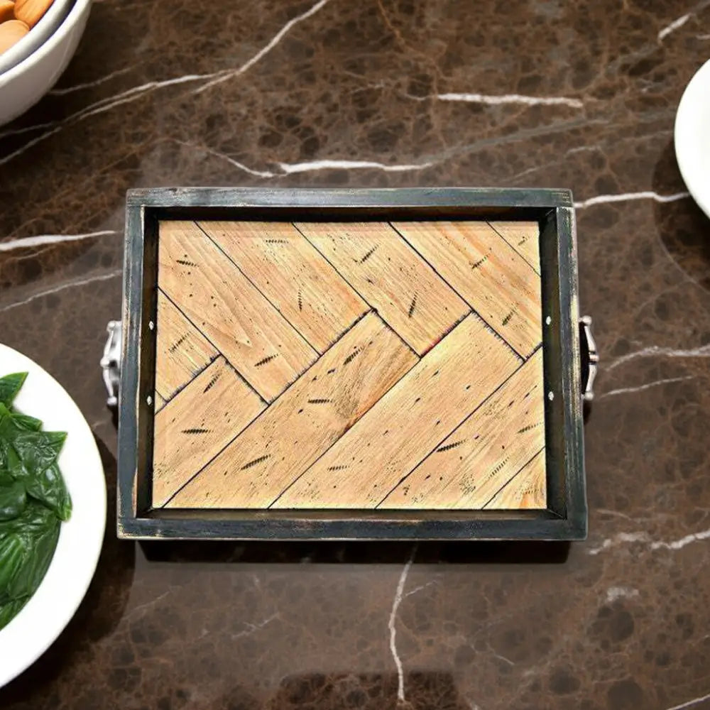 Herringbone Wood Tray with Feet