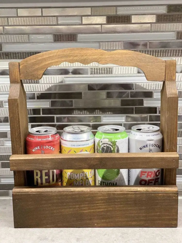 Rustic Beer Caddy - Handcrafted Wood 4-Can Holder