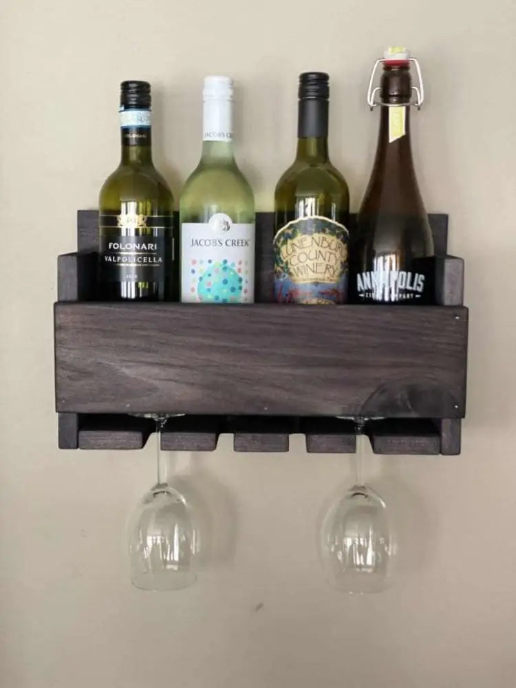 Wall Mounted Wine Rack - Handcrafted Pine Wood 4 Bottle Holder