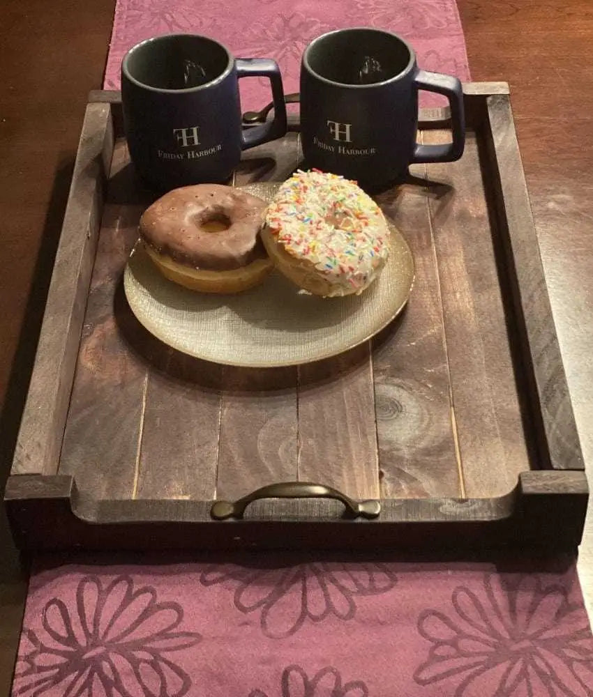 Rustic Wood Serving Tray - Handcrafted Pine with Metal Handles