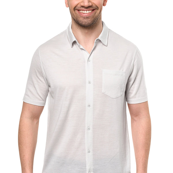 Men's Merino Button-Up Short Sleeve Shirt Light Grey
