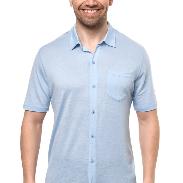 Men's Merino Button-Up Short Sleeve Shirt Oxford Blue