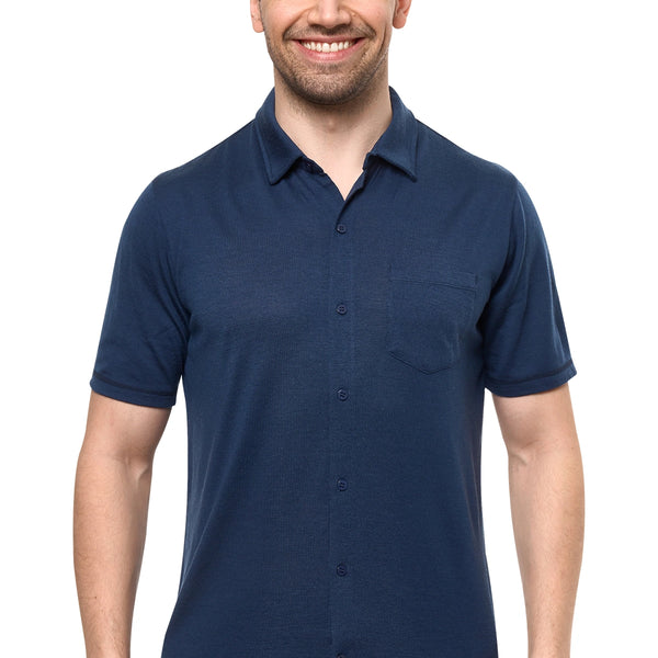 Men's Merino Button-Up Short Sleeve Shirt Navy