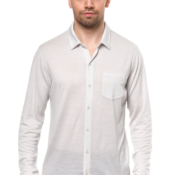 Men's Merino Button-Up Long Sleeve Light Grey