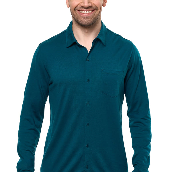 Men's Merino Button-Up Long Sleeve Deep Teal