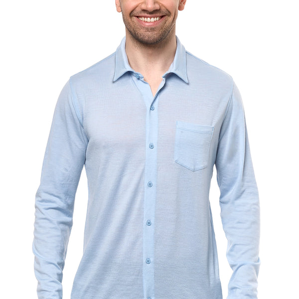 Men's Merino Button-Up Long Sleeve Oxford Blue
