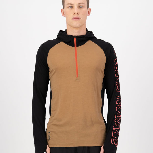 Temple Merino Long Sleeve Hood - Black / Toffee | Men's Long Sleeve Top