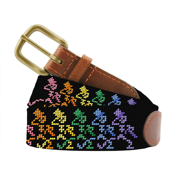 Needlepoint Belt Black with Dancing Skeletons