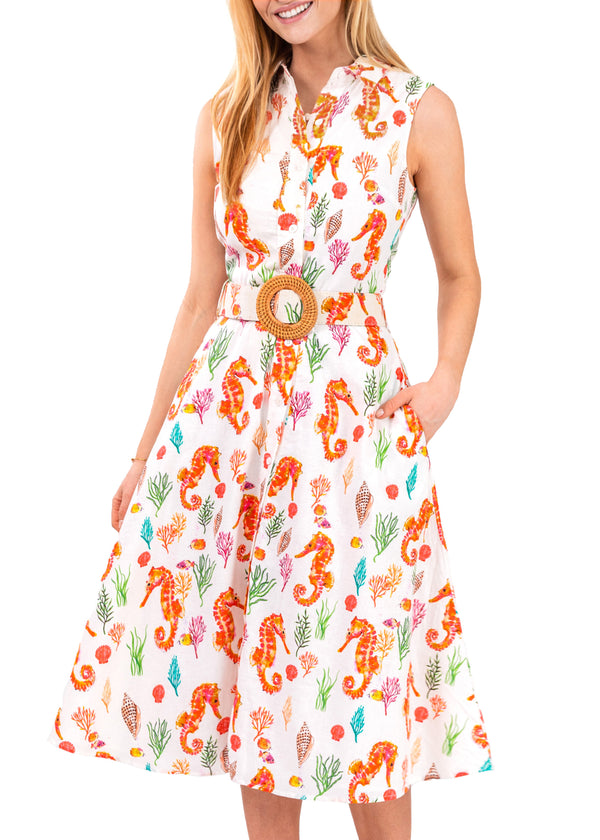 Coral Seahorse Maxi Shirtdress