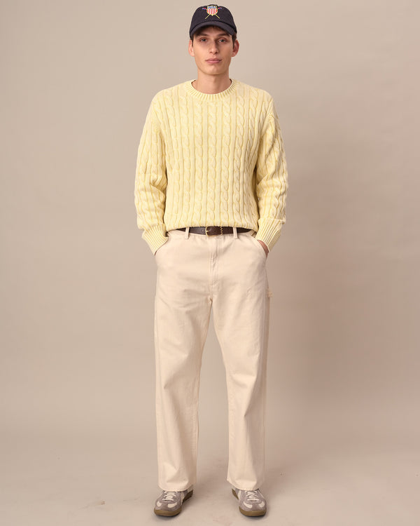 Acid Washed Cotton Cable Knit Sweater Yellow