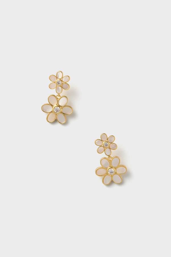 White Daisy Double Earrings