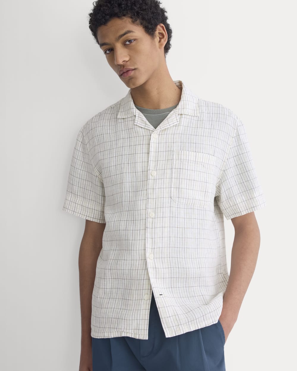 Linen Resort Shirt | Bone Plaid