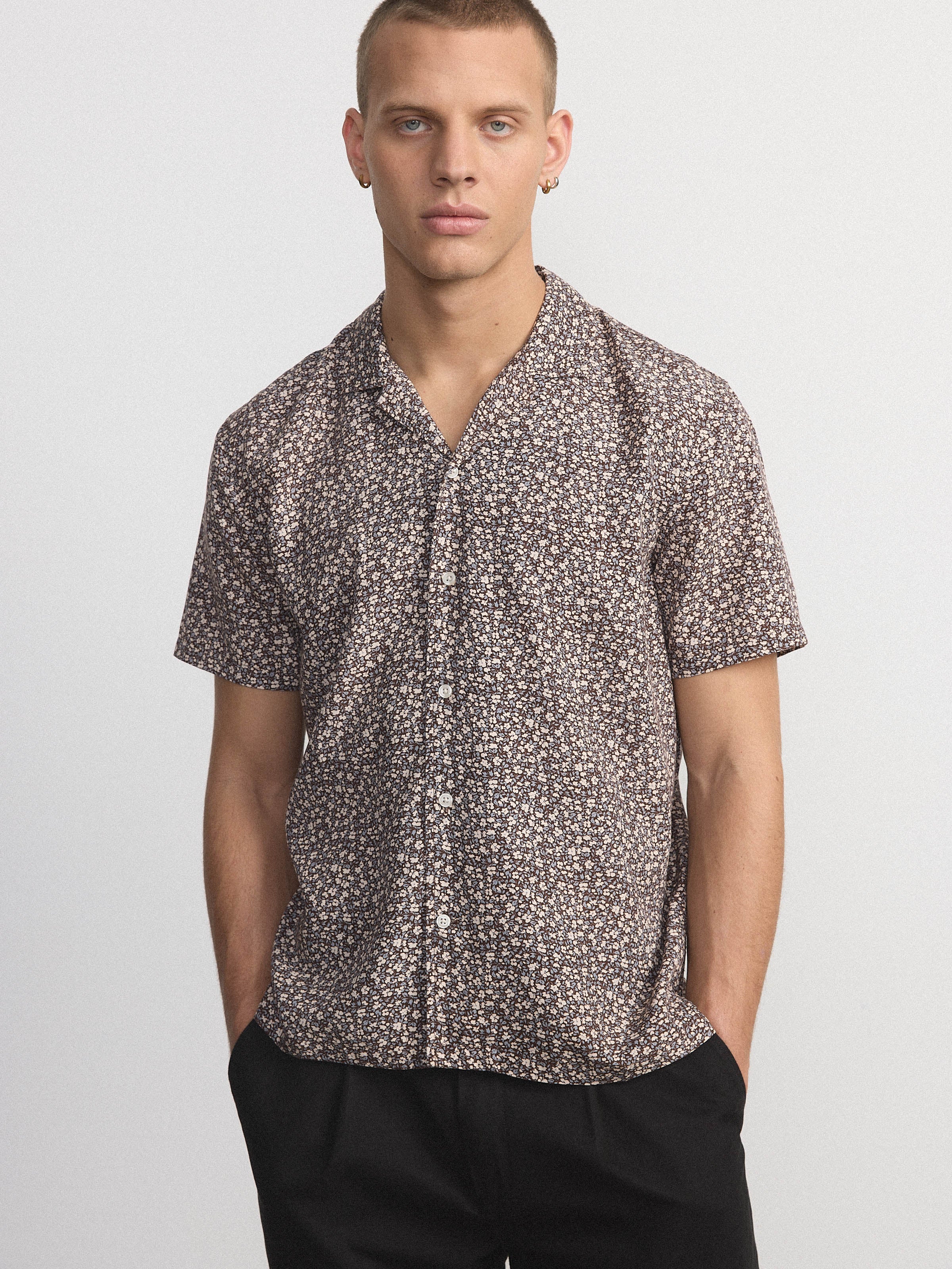 The Floral Camp Collar Shirt in Dark Chocolate