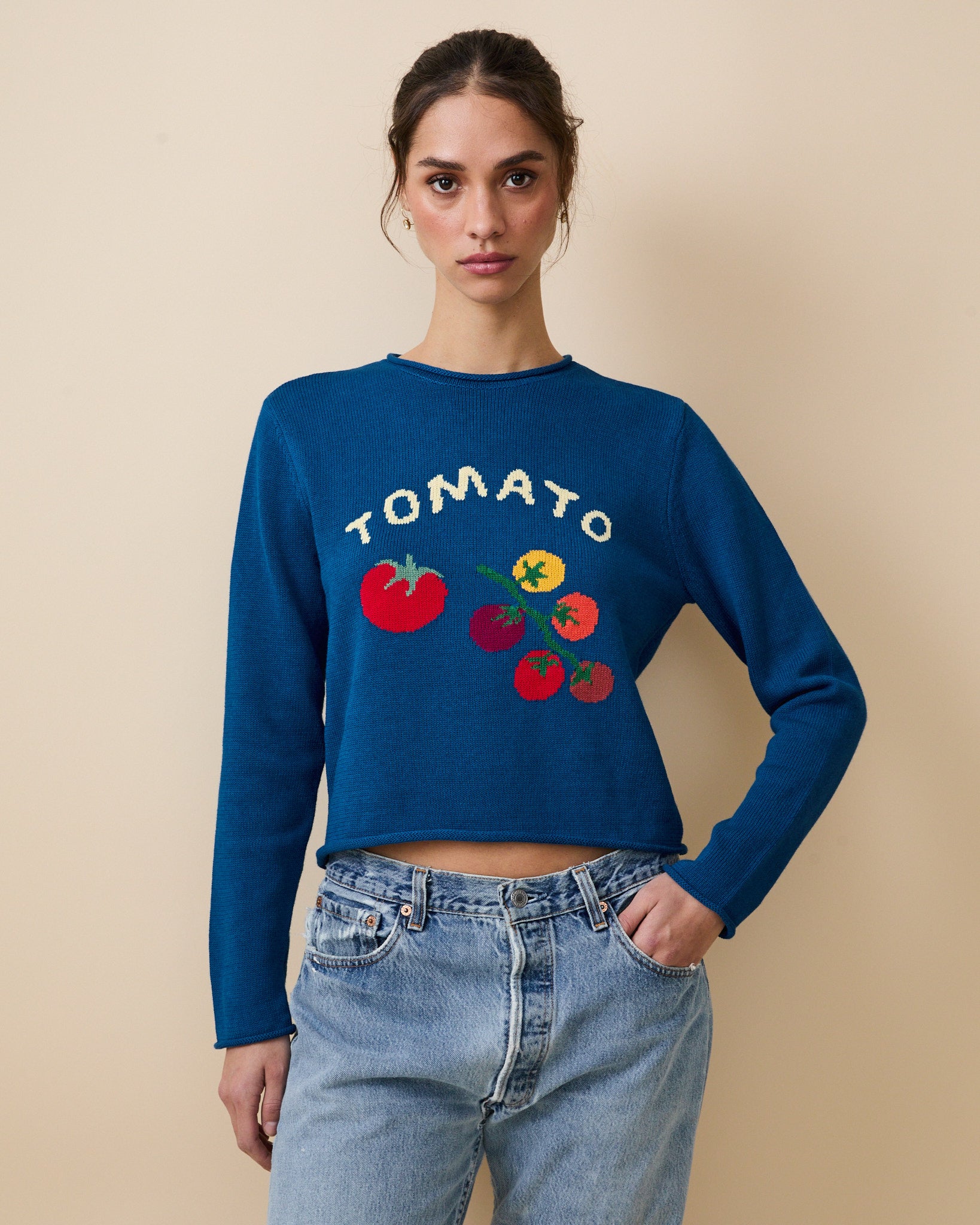 Women's Cotton Ramie Tomato Sweater Blue