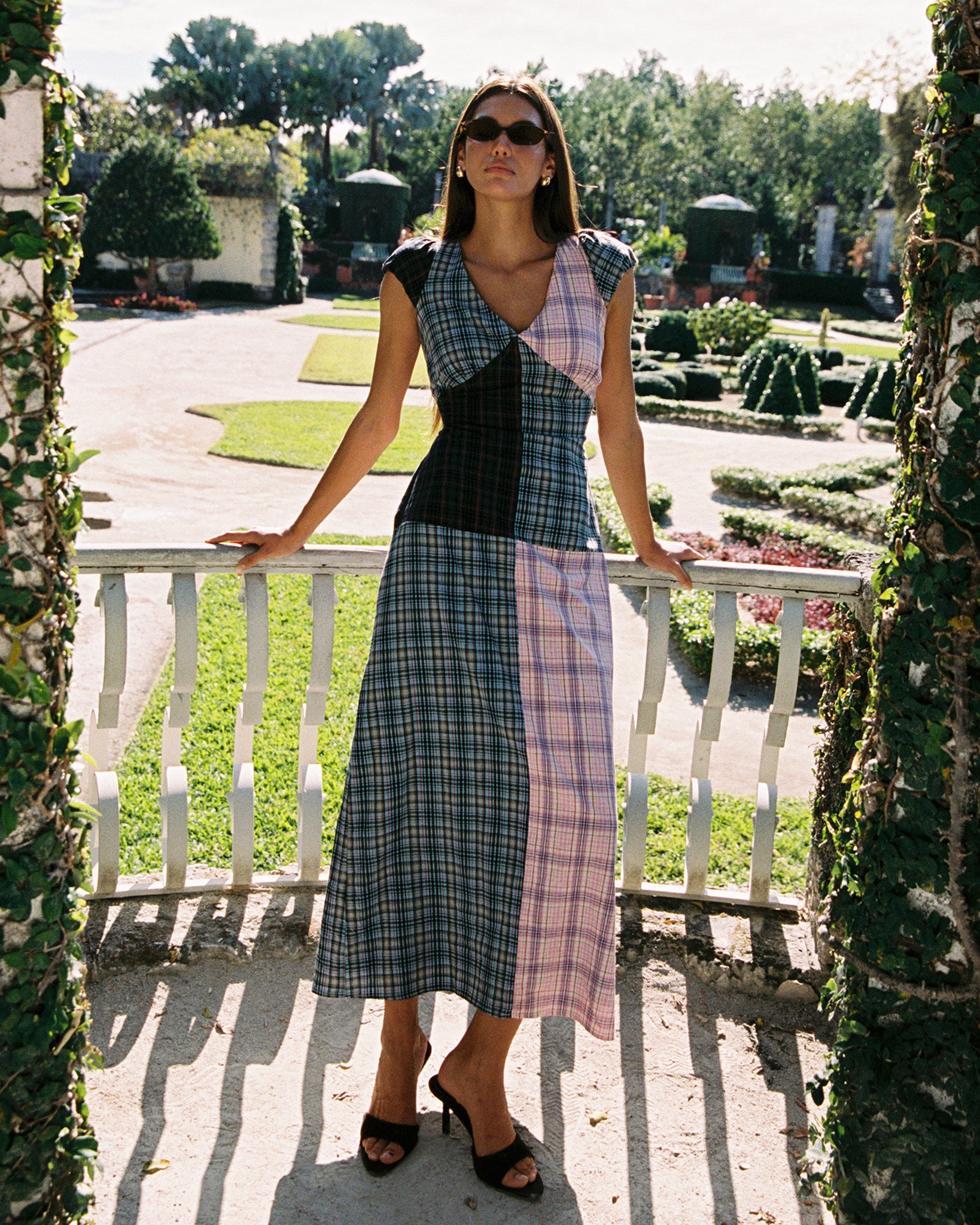 Women's Cotton Patch Work Plaid Dress Mixed Plaid