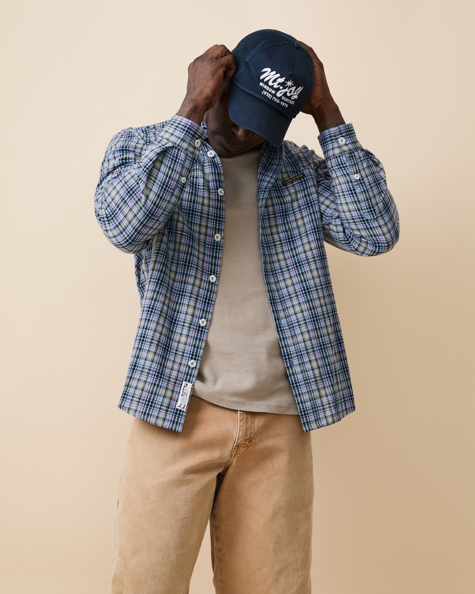 Men's Spring Plaid Shirt Blue Cotton Plaid