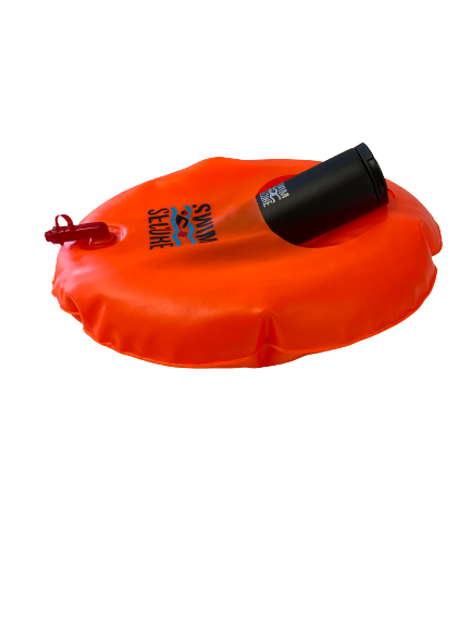 Hydration Float Swim Buoy – High-Visibility Tow Float with Easy-Access Bottle Pocket, One-Way Valve & Adjustable Waist Strap for Long Distance Open Water Swimming