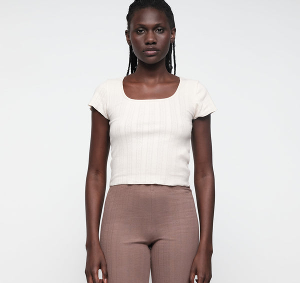 Pointelle Square Neck Tee