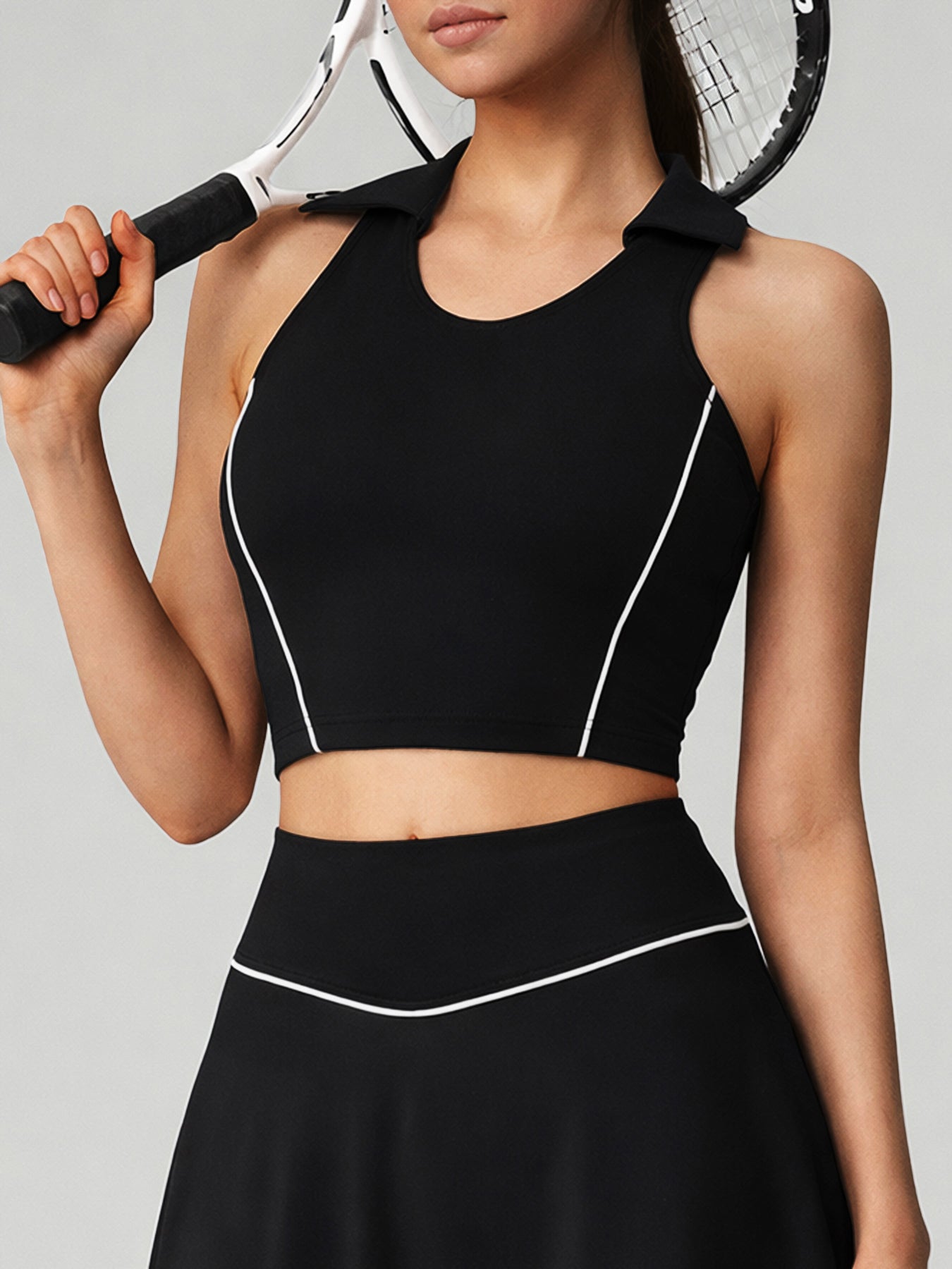 Black Collar I-back Tank Top - Light Support