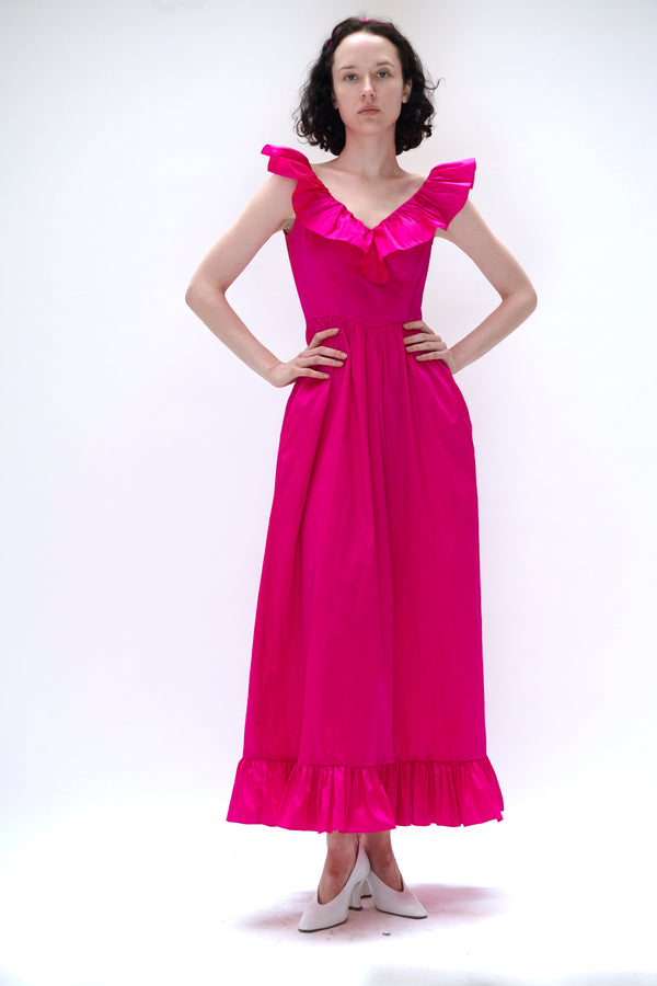 Celia Dress in Fuschia Taffeta