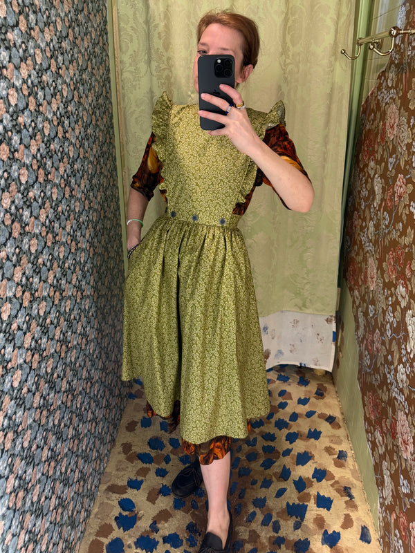 Apron Dress in Green Vines