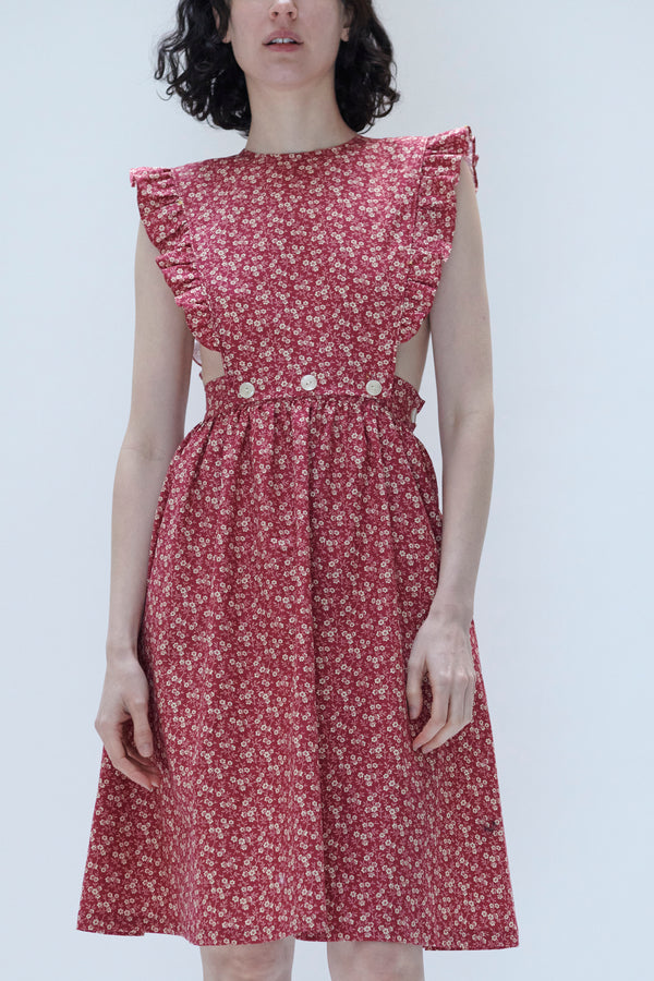Apron Dress in Red Floral