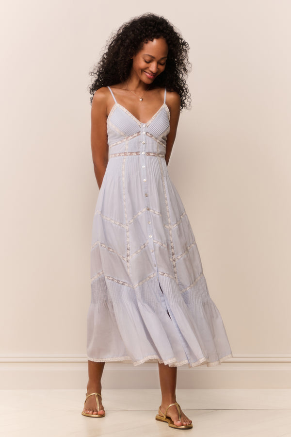 Esilda Heritage Cotton Midi Dress - BABY BLUEBELL