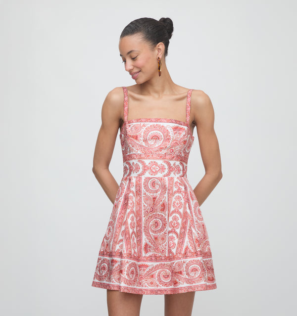 The Margot Mini Dress - Coral Corsica Paisley