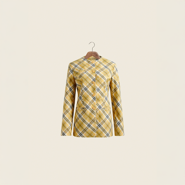 CHECK COLLARLESS BLAZER