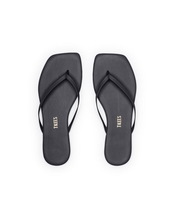TKEES - Square Toe Lily Black Flip Flops