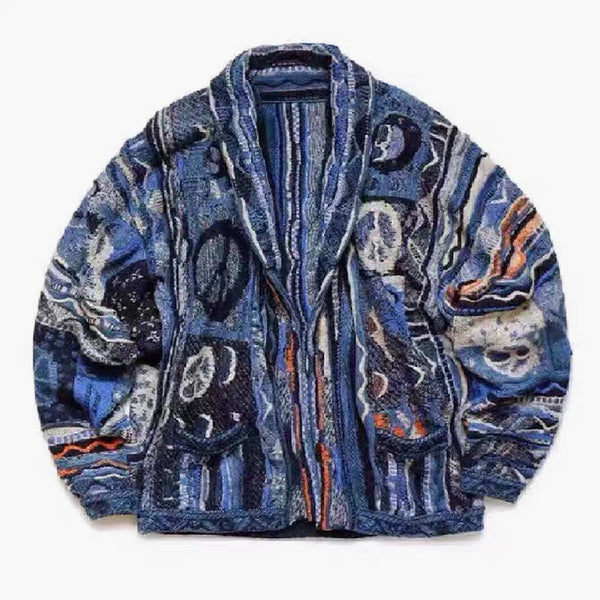 Hippie Aesthetic Coogi Cardigan Dark Blue Peace Sign