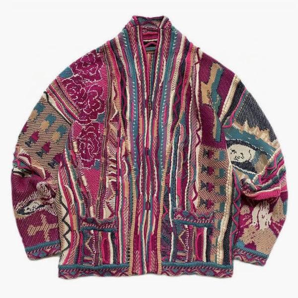 Retro Aesthetic Coogi Cardigan Wine Pink Color