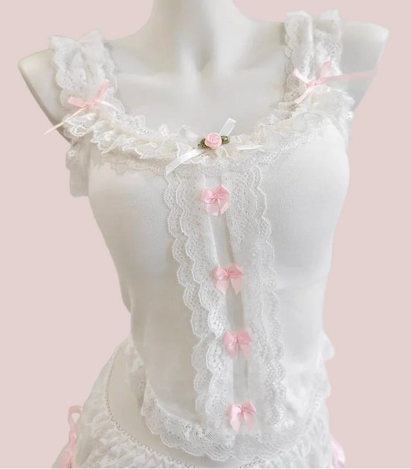 White Coquette Bow Crop Top