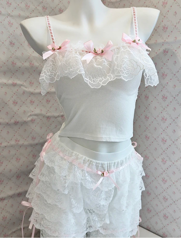 Lace & Ribbon Rose Coquette Crop Top