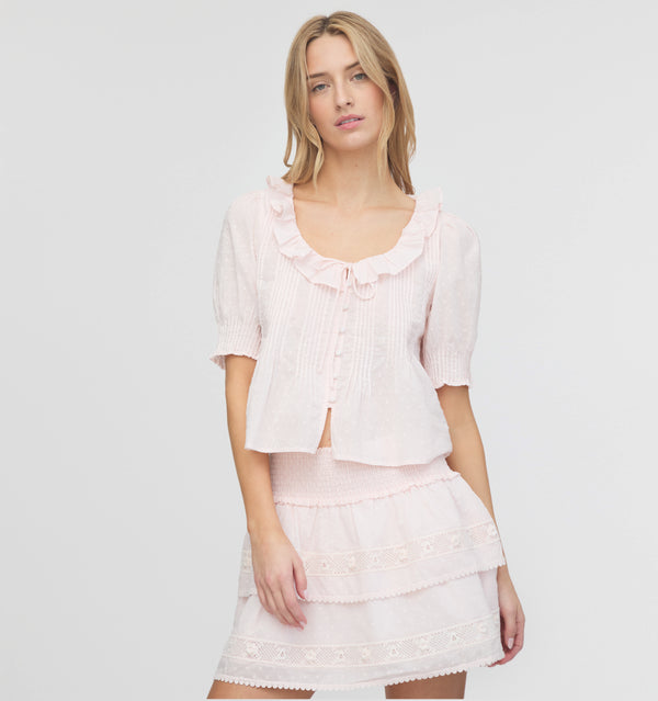 The Meena Skirt - Powder Pink Swiss Dot