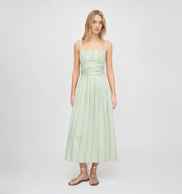 The Ame Skirt - Green Jacquard Stripe
