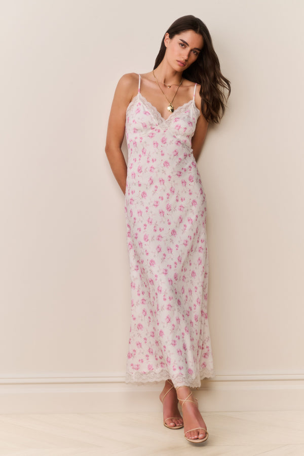 Manuela Heirloom Print Maxi Slip Dress - STERLING DUSK