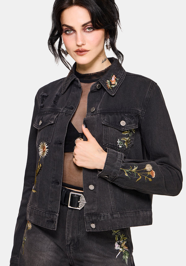 Faela Fairy Embroidered Distressed Denim Jacket