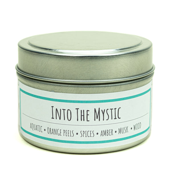 Into the Mystic scented 3 oz. soy candle in travel tin - FKA Green Tea & Willow