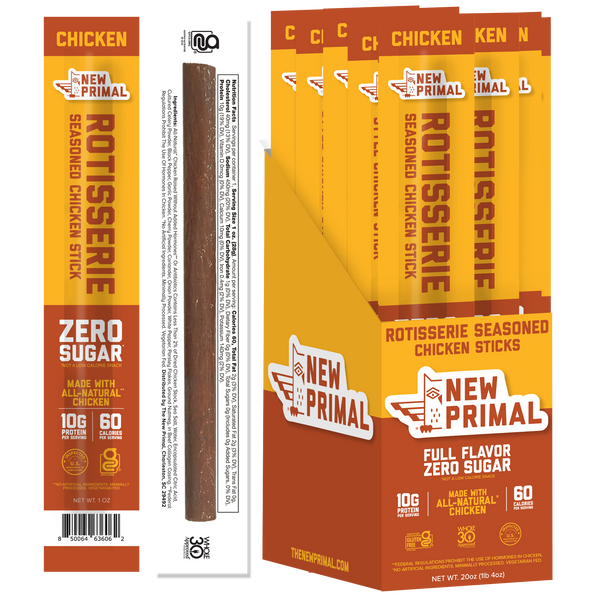 Rotisserie Seasoned Chicken Meat Sticks, All-Natural Chicken, Zero Sugar (20 Sticks)