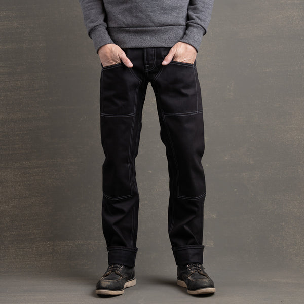 PRE ORDER: Die Hard Double Knee Straight Leg 14oz 'Onyx' Double Black/Contrast Grey Stitch
