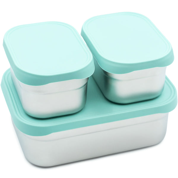 Stainless Steel Bento Box Set with Silicone Lids – 3-Cup + Two 1-Cup Nesting Containers